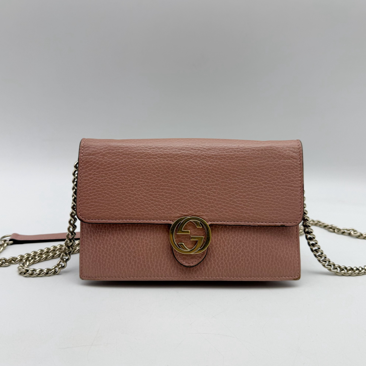 95新 GUCCI/古驰 红色牛皮双G风琴woc链条包  单肩斜挎包 08511