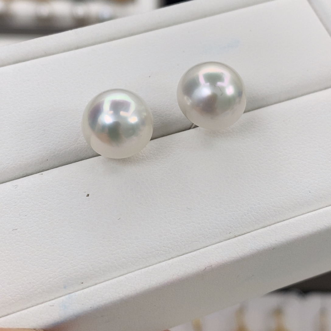 18K金镶嵌海水珍珠耳饰澳白11-12m m