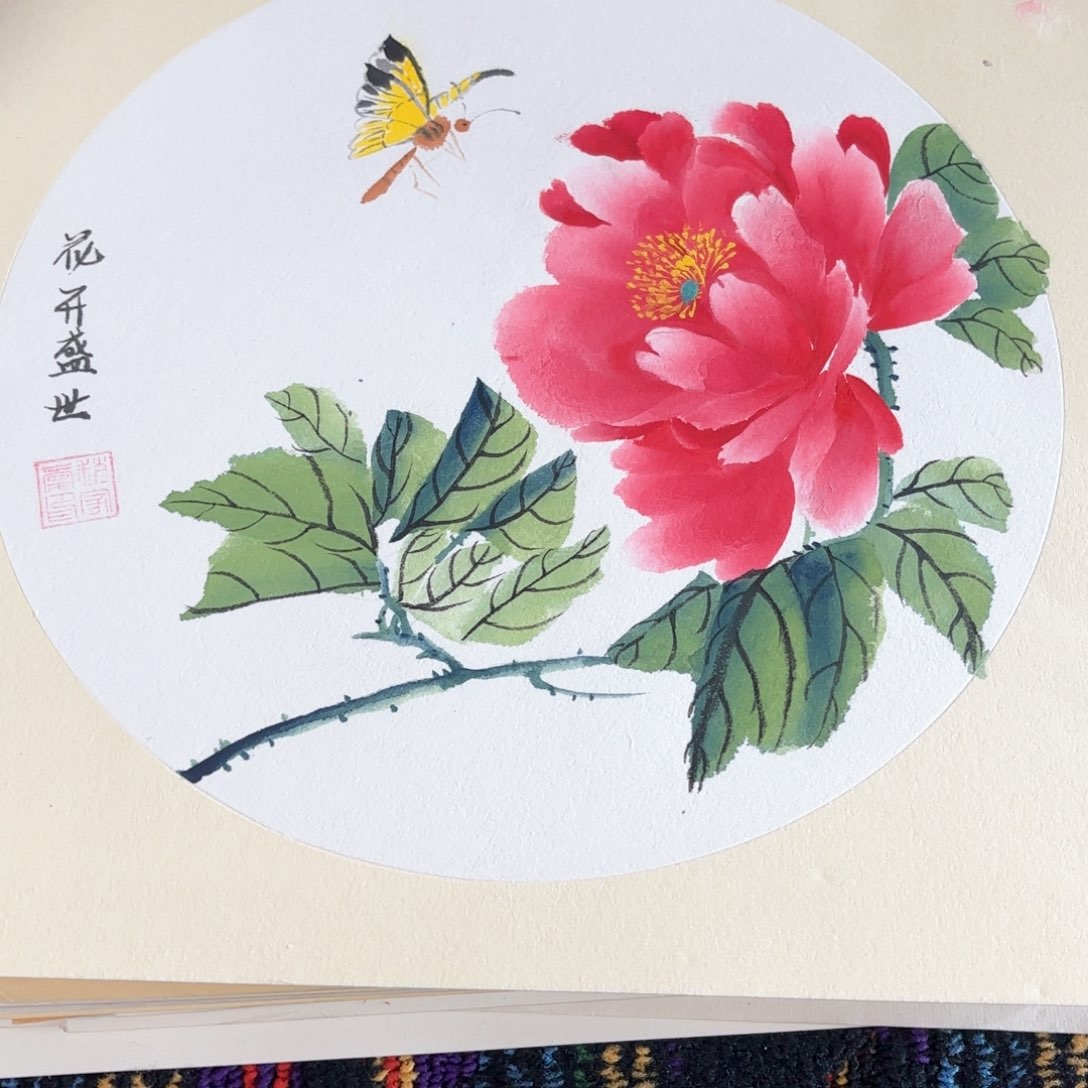国画35斗方卡纸花鸟朱