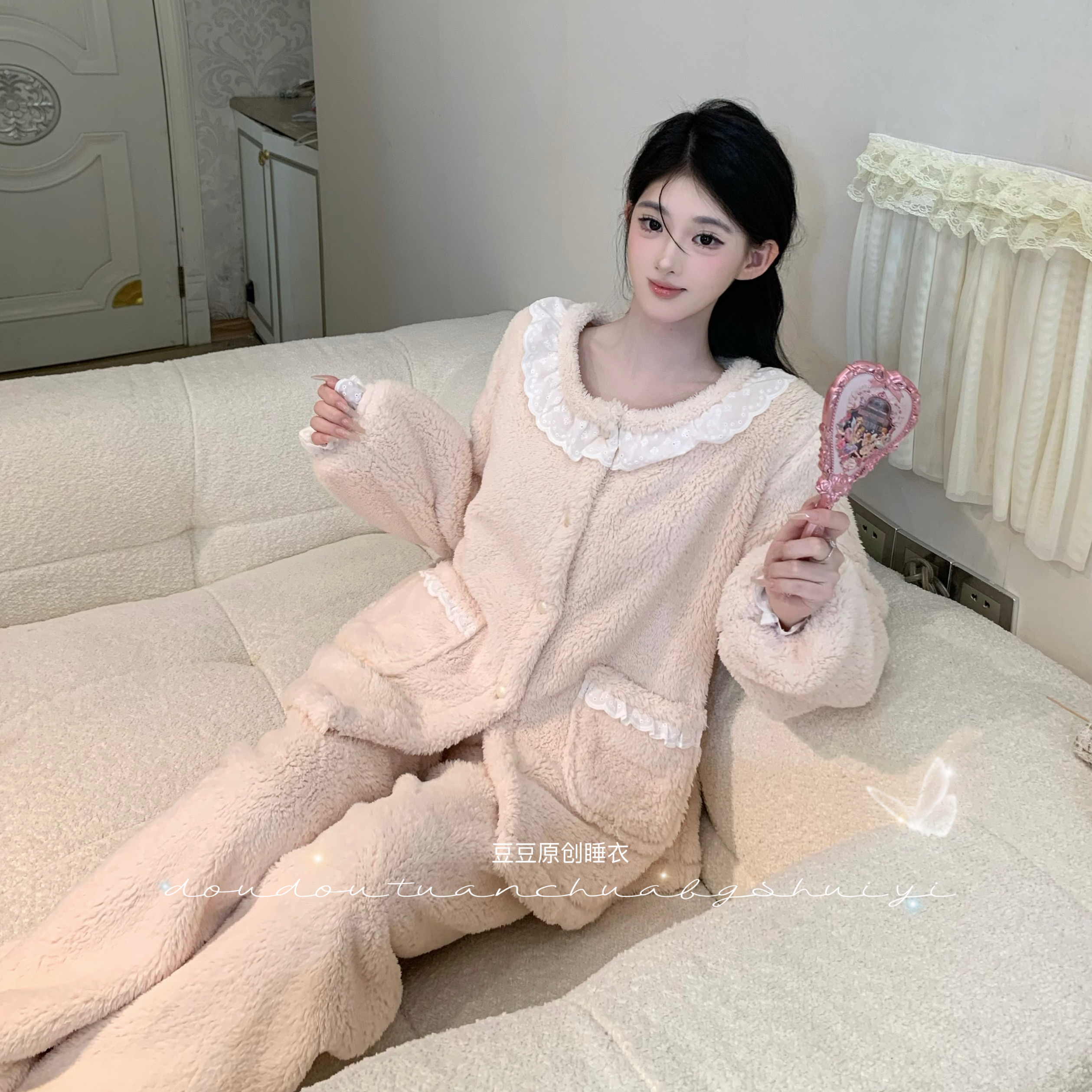 PP【暖冬】纯欲长袖长裤套装显白显瘦显瘦秋冬家居服睡衣女
