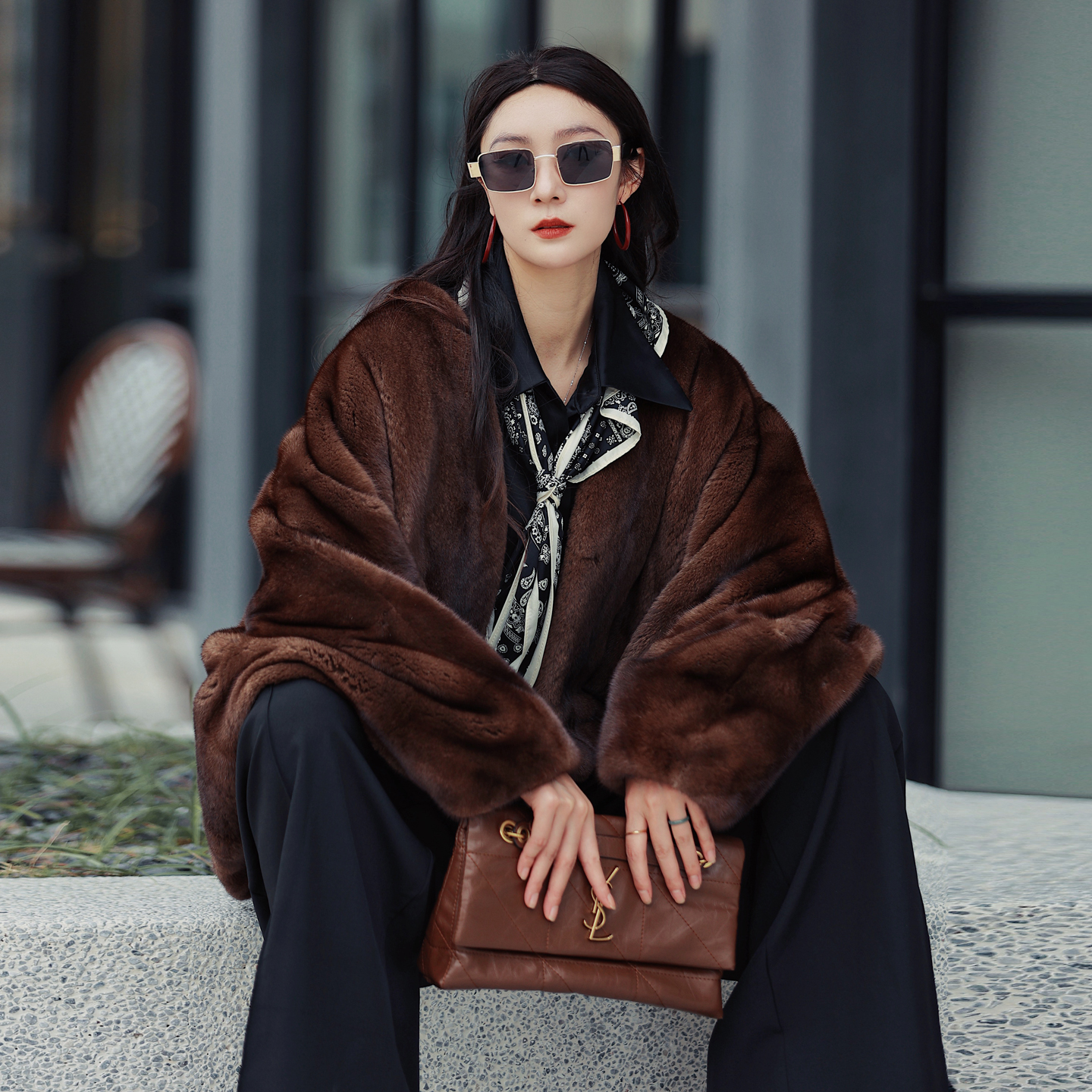 斗篷款貂皮大衣女阔版慵懒风2025新款水貂皮草外套蝙蝠袖休闲短款