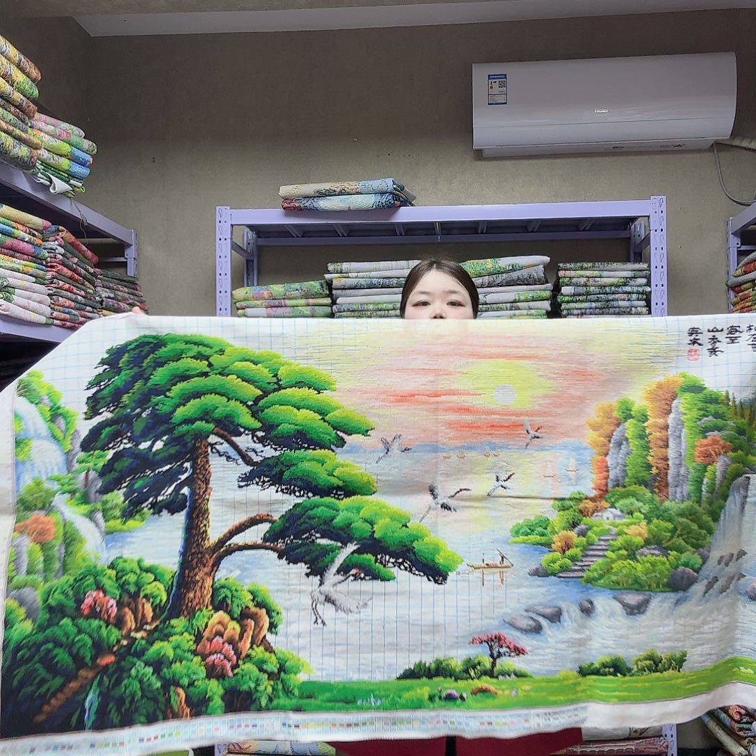 棉十字绣迎客松一米八