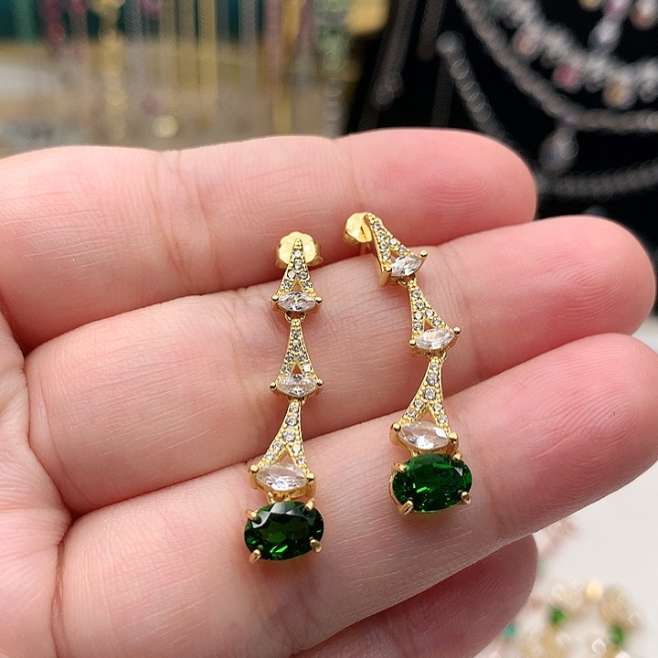 透辉石银S925镀金镶嵌耳坠