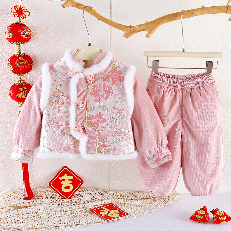 【锦上添花】女童套装宝宝加厚加绒加棉婴幼儿拜年服冬季喜庆婴儿2