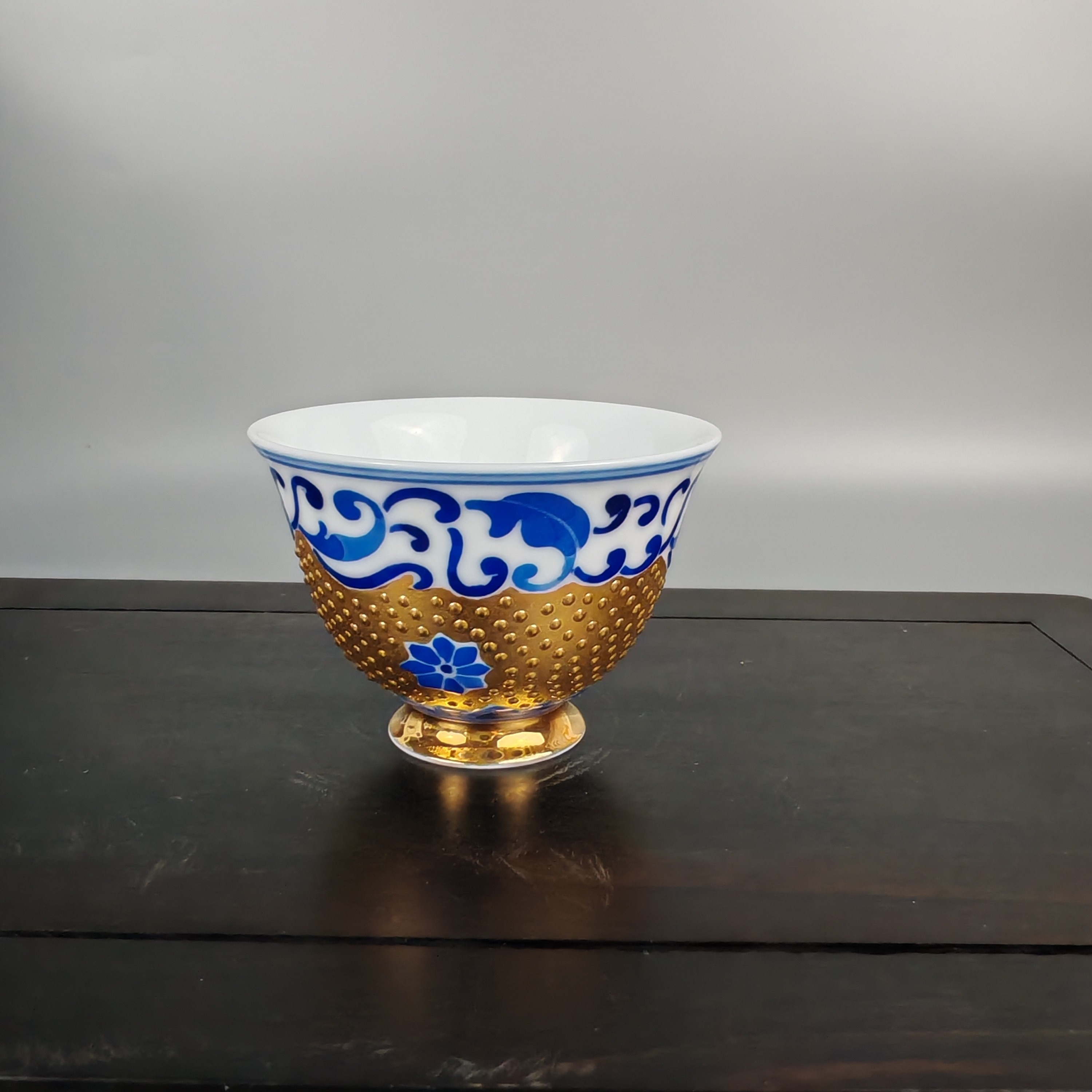 景德镇陶瓷茶器青花瓷纯手绘描金主人杯客杯