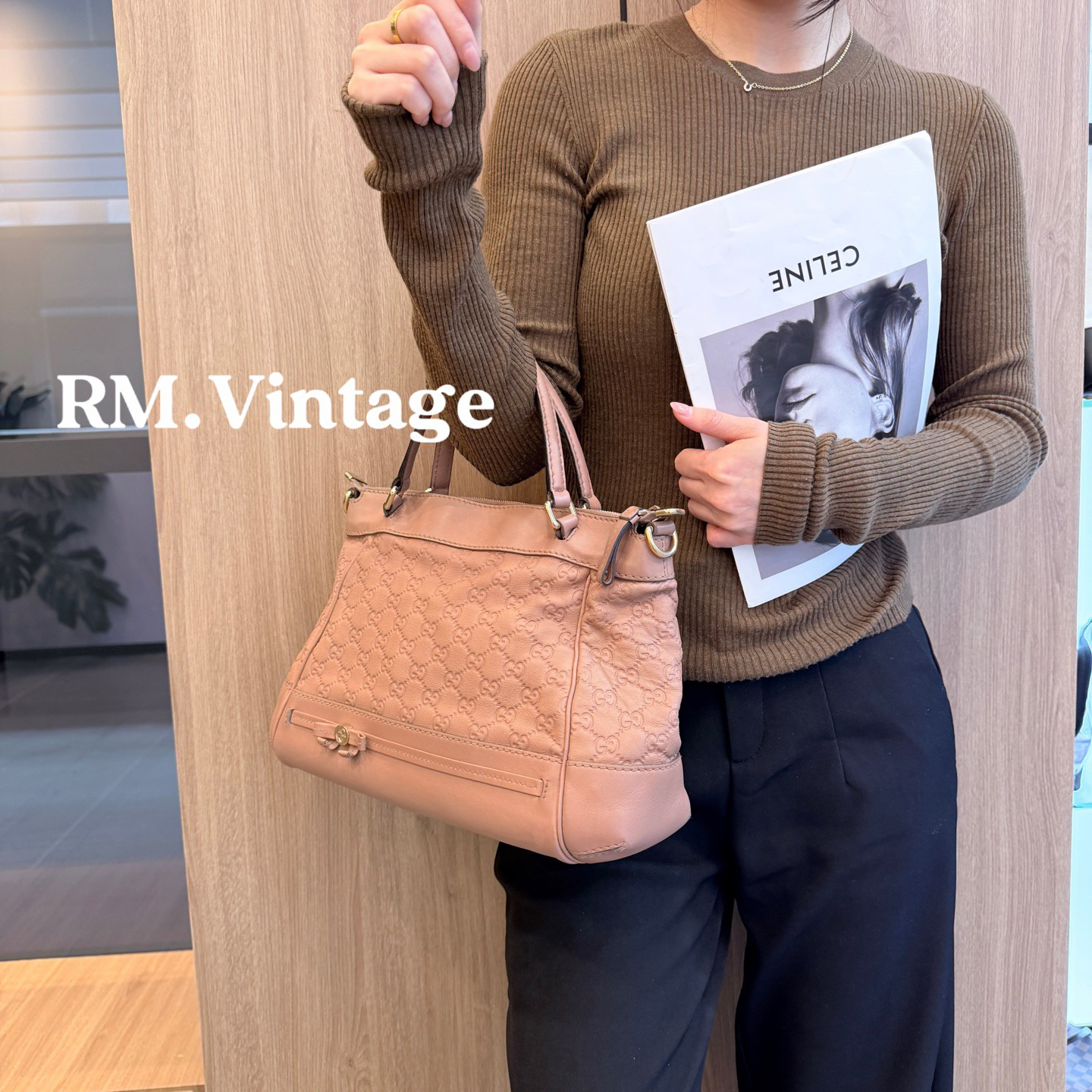 95新 GUCCI/古驰 入目 裸粉色手提包 60972