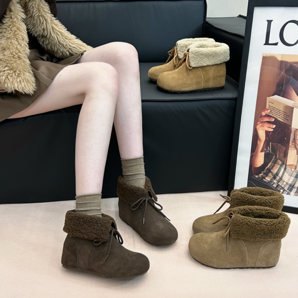 雪地靴小个子5cm内增高厚底2025秋冬季加绒新款百搭韩版休闲短靴
