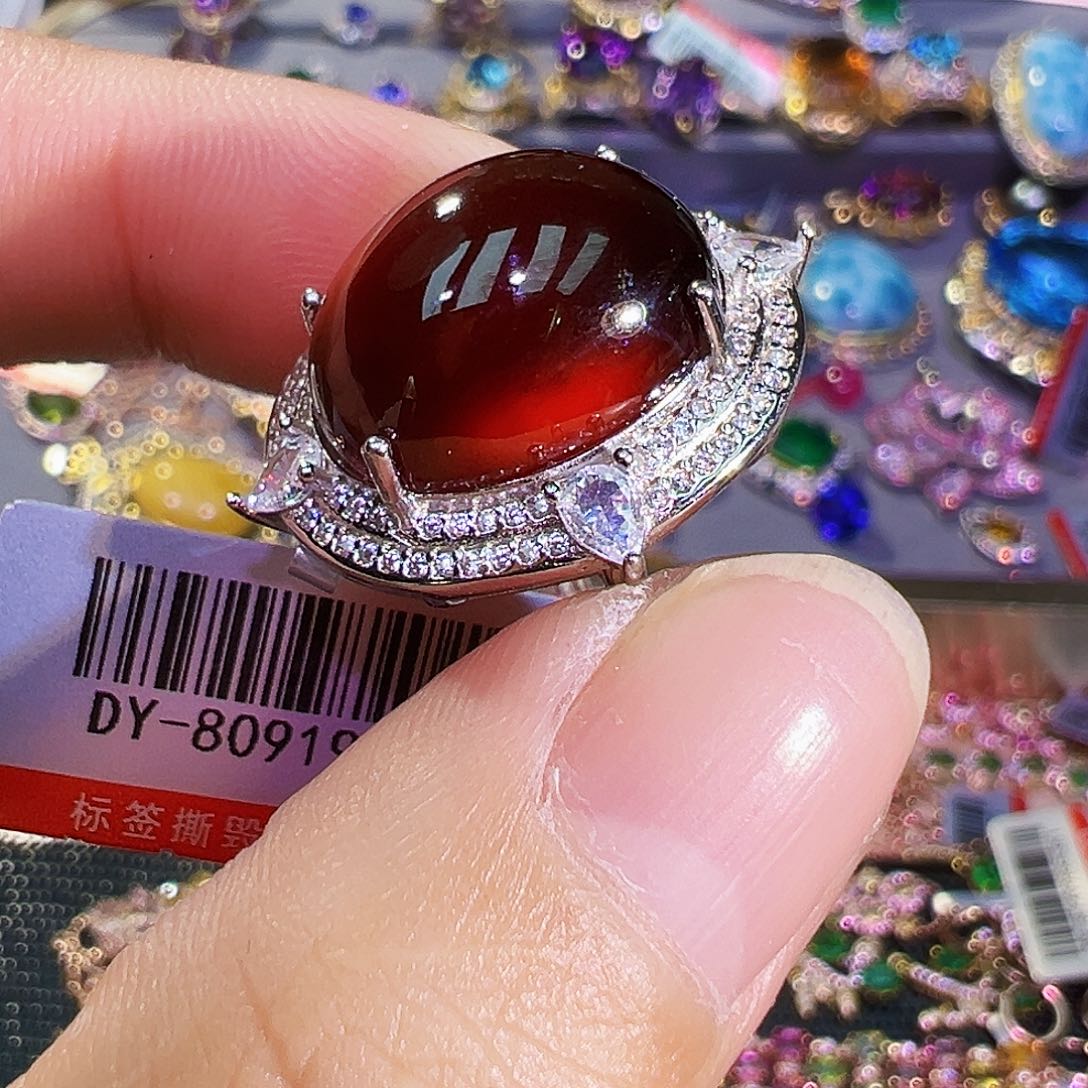 银S925镶嵌戒指石榴石（芬达石）