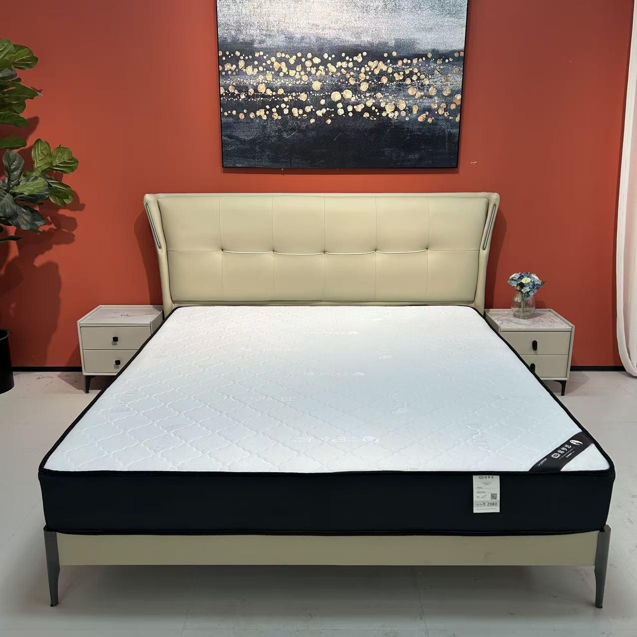 【美人鱼 】轻奢主卧床真皮床主卧婚床拉点拉线文艺儿童床软体床