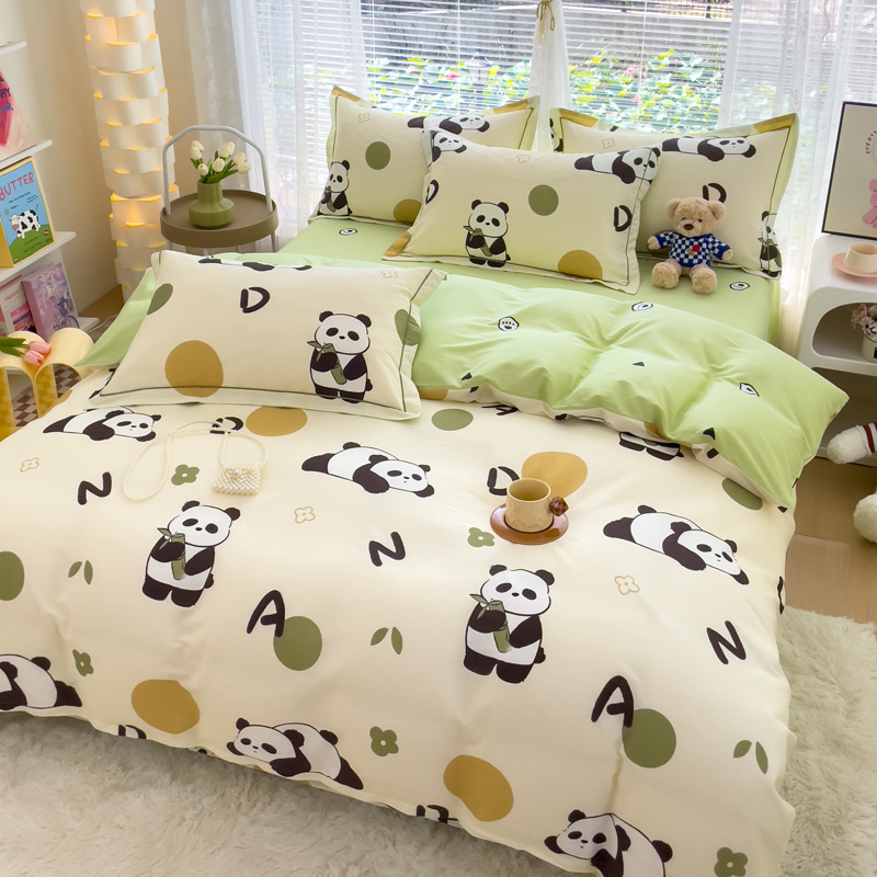 富安娜儿童100%全棉斜纹印花四件套纯棉被套床单宿舍家居床上用品