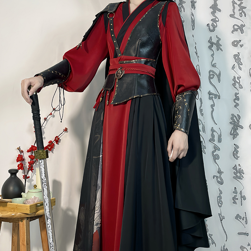 花悦诗风【赤焰】原创改良圆领袍汉元素古风少年感武侠风国风套装