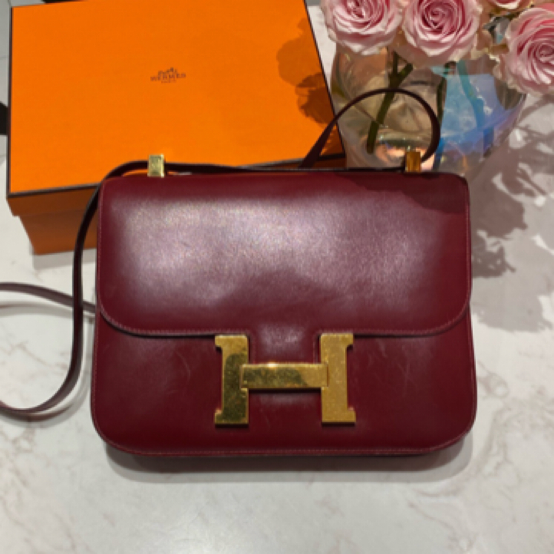 95新 Hermes/爱马仕 康康24/酒红波尔多红/单肩斜挎包