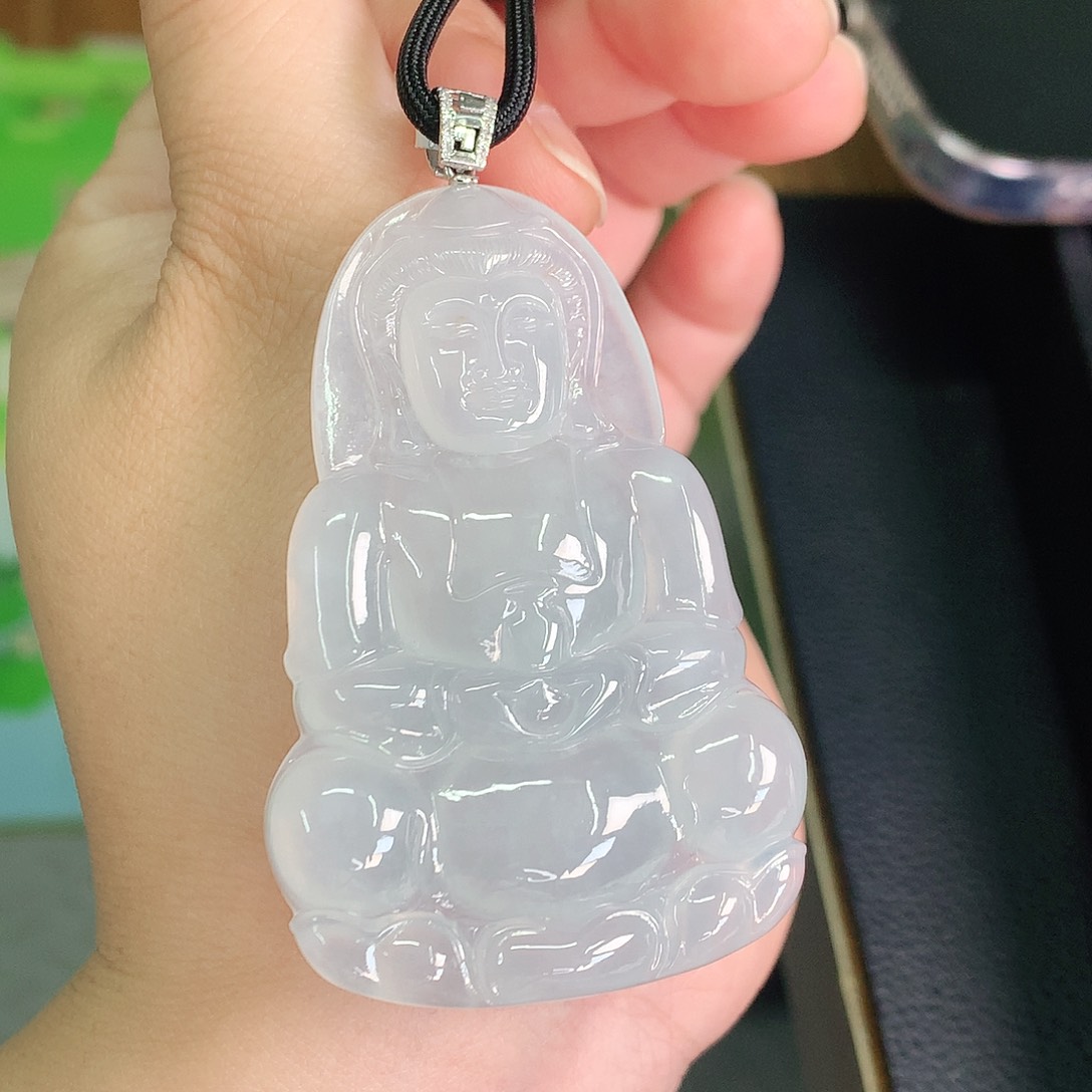 翡翠颈饰18K金镶嵌冰胶大蓝观音60*39*6