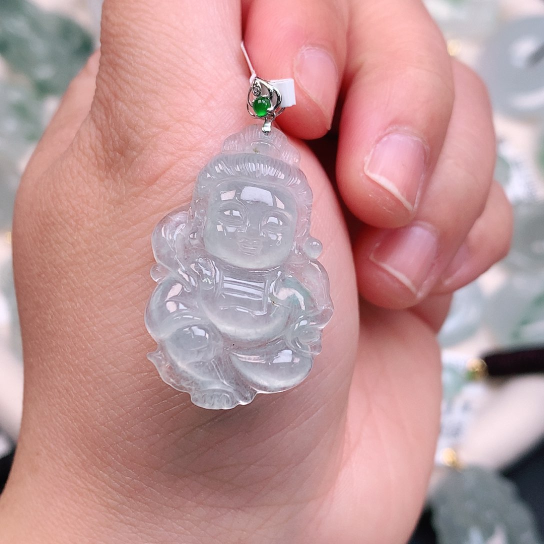 翡翠颈饰18K金镶嵌冰胶晴宝宝观音