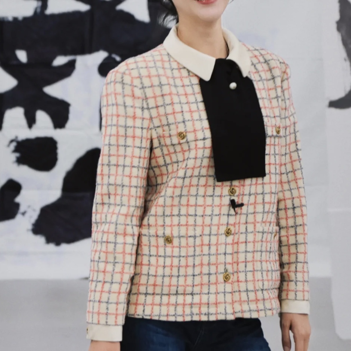 99新 GUCCI/古驰 汤/P205944461/格纹编织外套 42码