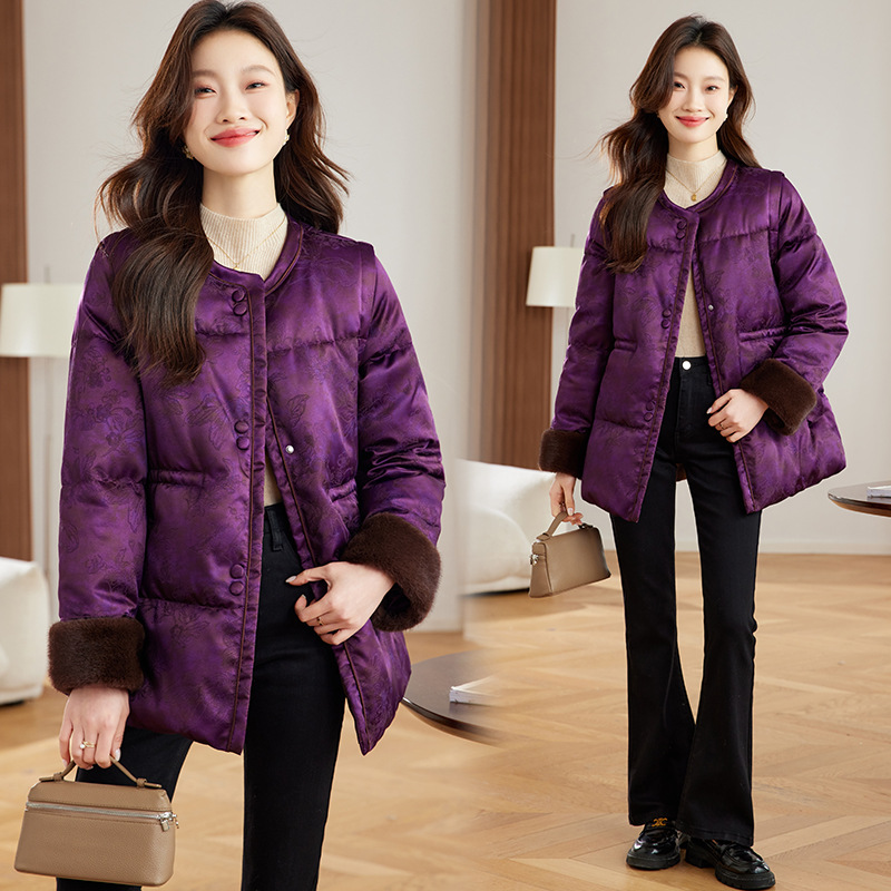 2024年圣诞款服女显瘦气质收腰人丝提花加棉外套保暖棉袄