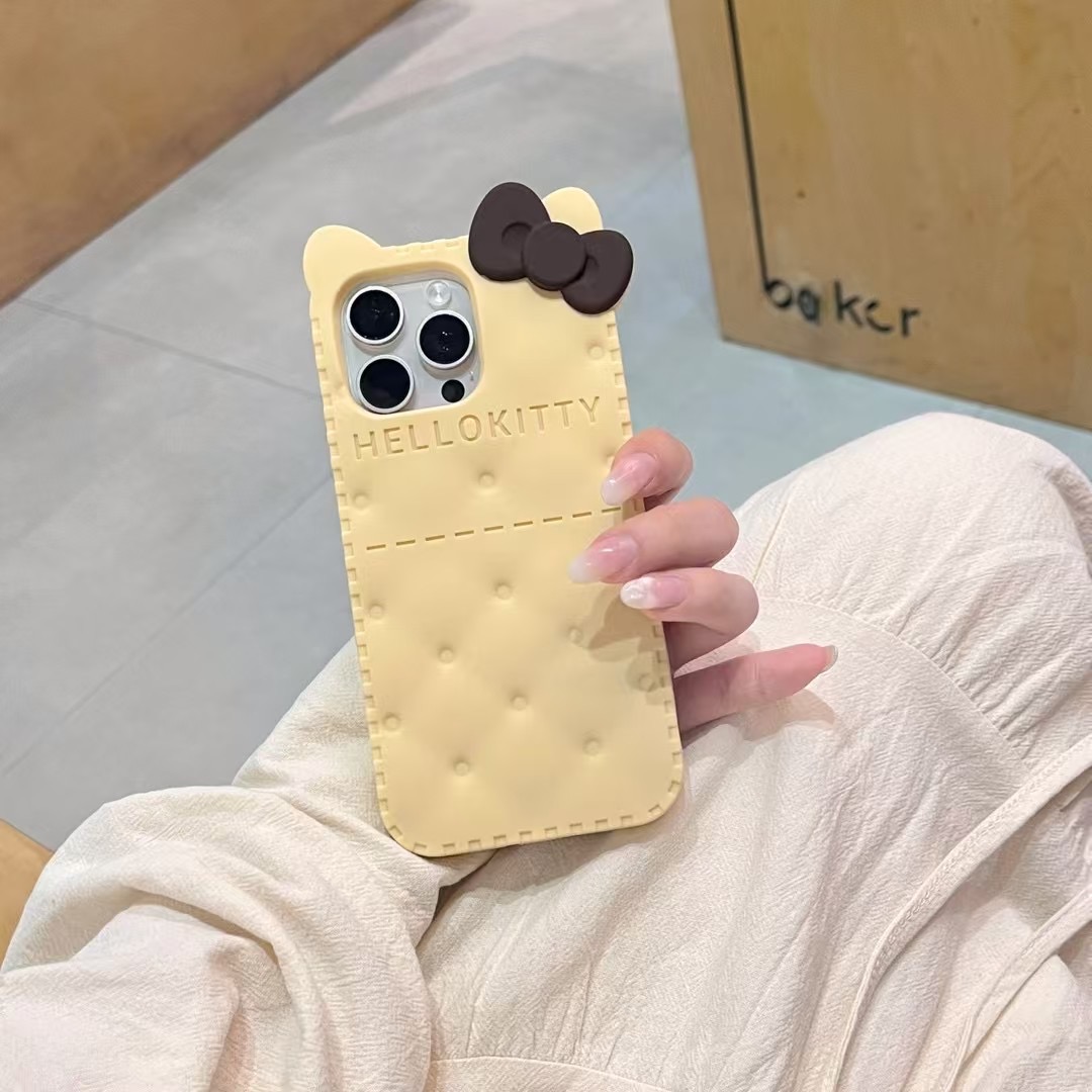 【适用苹果】女款kitty蝴蝶结饼干可爱iPhone17P立体16硅胶15手机壳