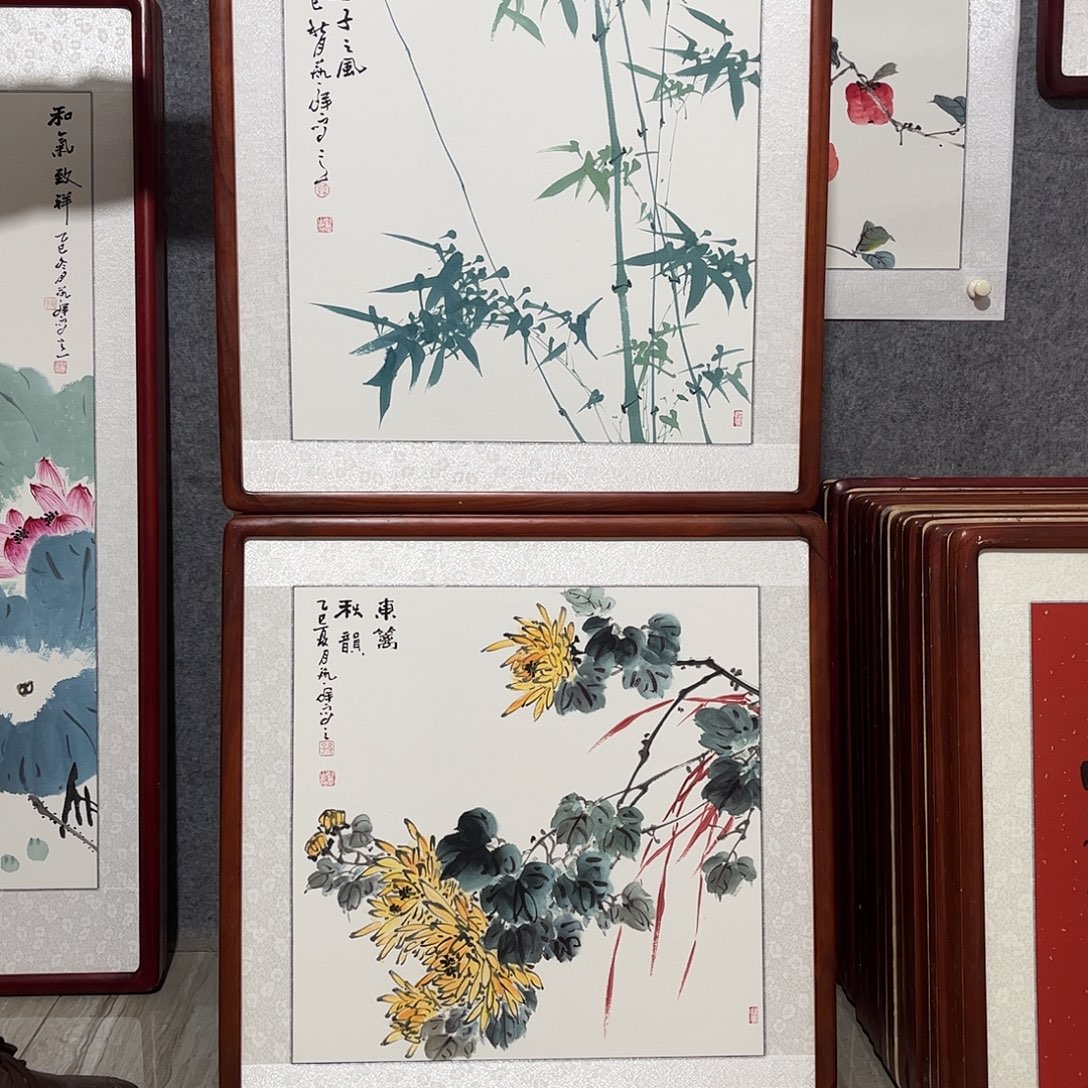 国画书画作品带框63×63