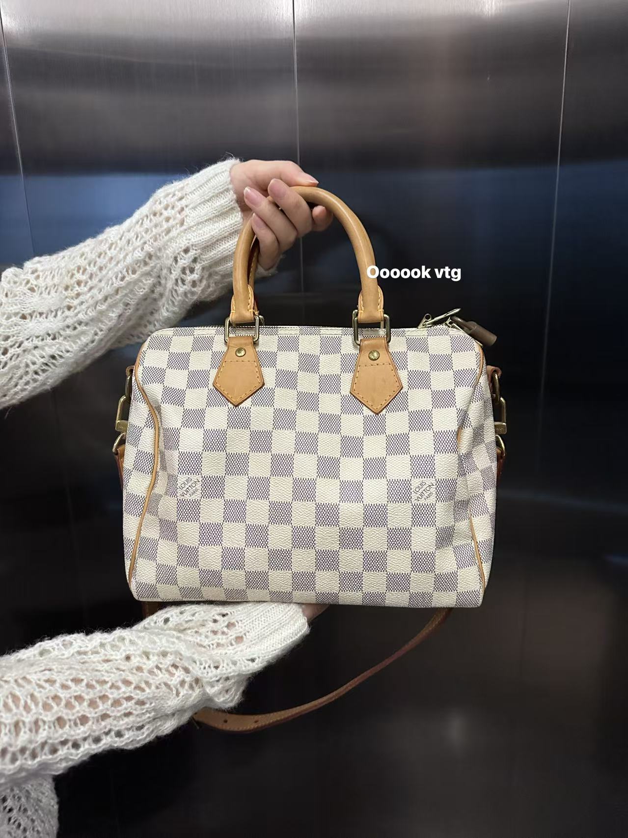 95新 LouisVuitton/路易威登 CS6969 LV Speedy25 白棋盘格手提包