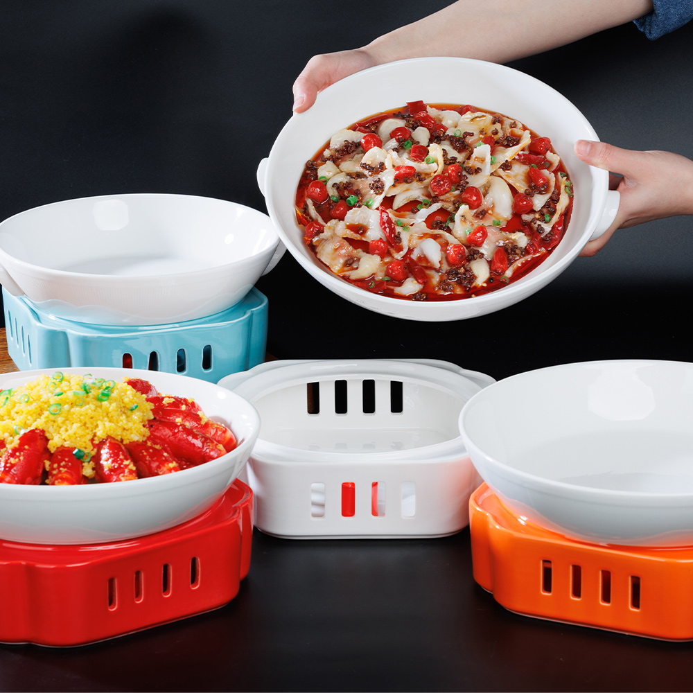 经典双耳天圆地方加热保温明炉餐盘酒店饭店家用盘子高档餐具