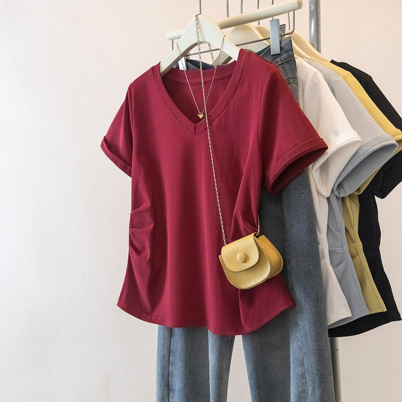 大码女装2025夏季新款收腰短袖显瘦短袖T恤上衣2058