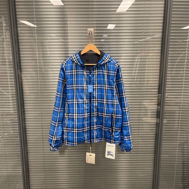 未使用 BURBERRY/博柏利 蓝色格纹双面穿冲锋衣m码带吊牌 #10326