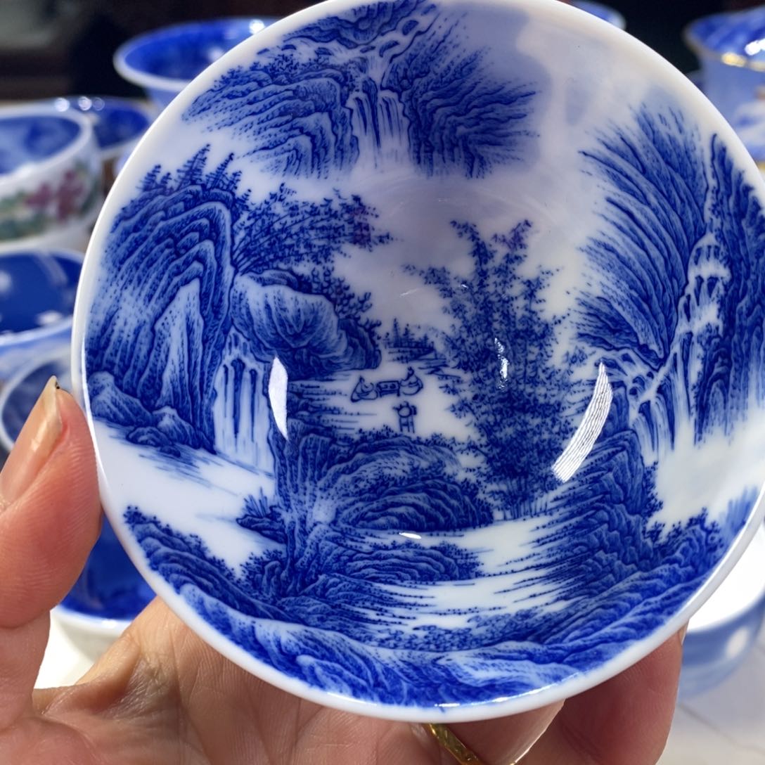 瓷片青花山水主人杯杯