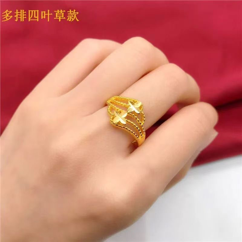 合金戒指 时尚款的双排的四叶草开口戒指