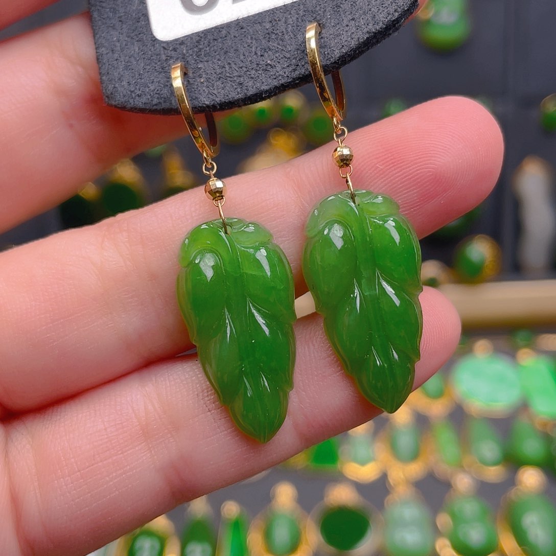 和田玉18K金镶嵌耳饰024