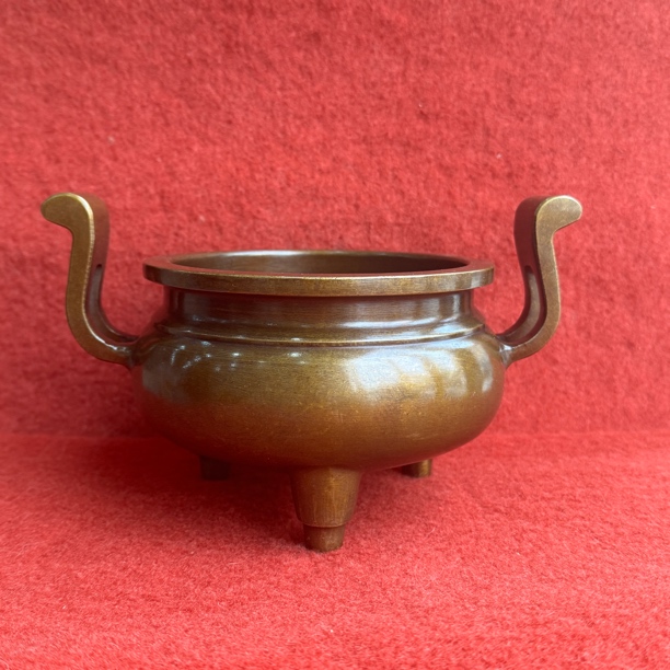 14口朝冠耳铜香炉家用香薰炉茶道沉香炉摆件铜器