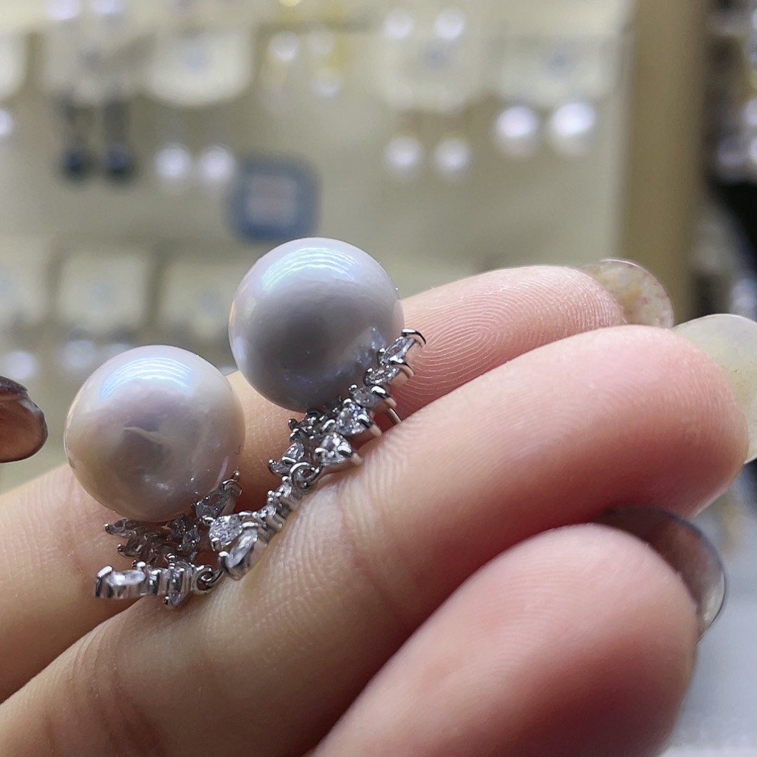 淡水珍珠耳饰银S925镶嵌