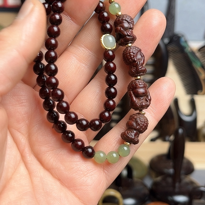 红酸枝木类檀木手串四不佛