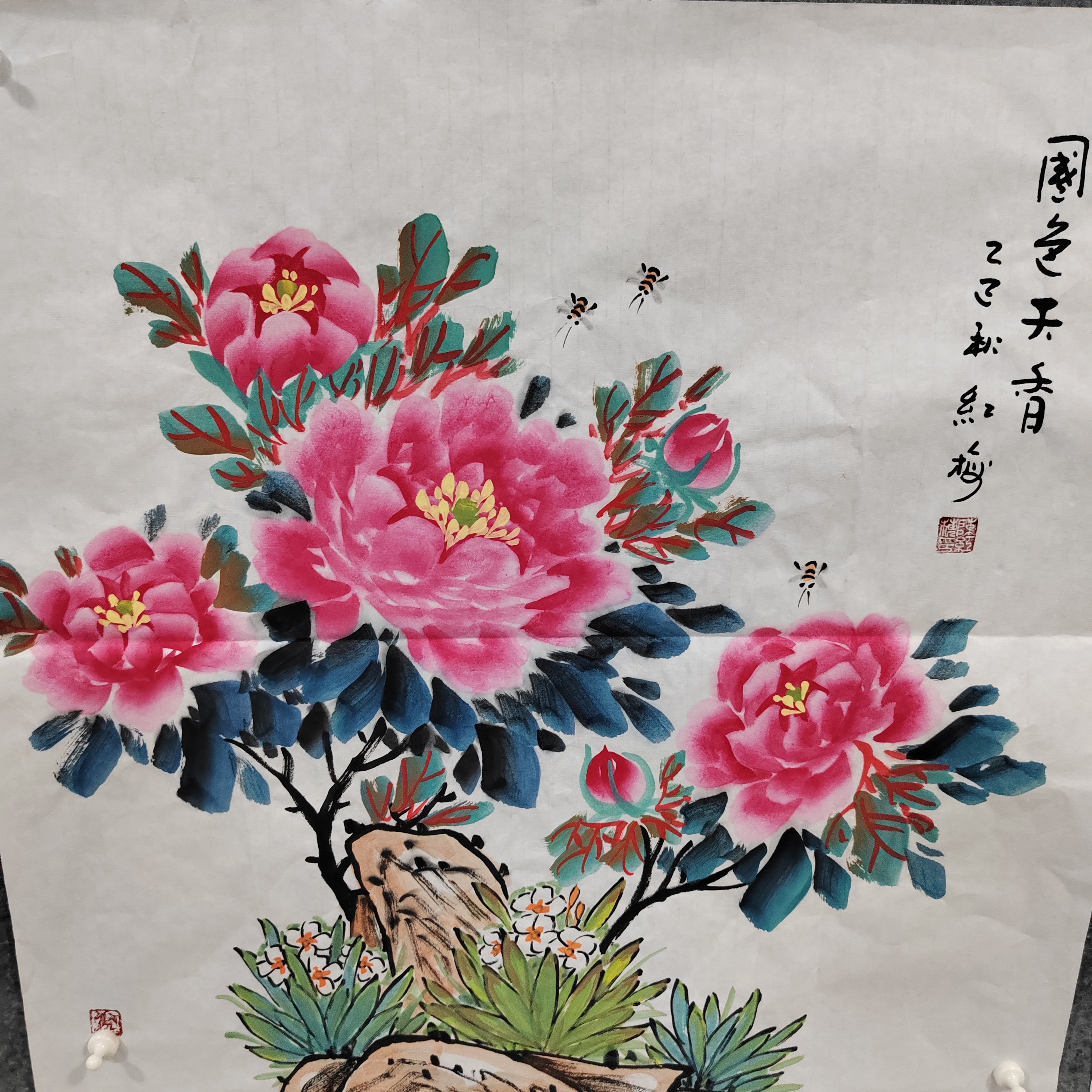国色天香 68×68cm 四尺斗方 真手绘 无装裱