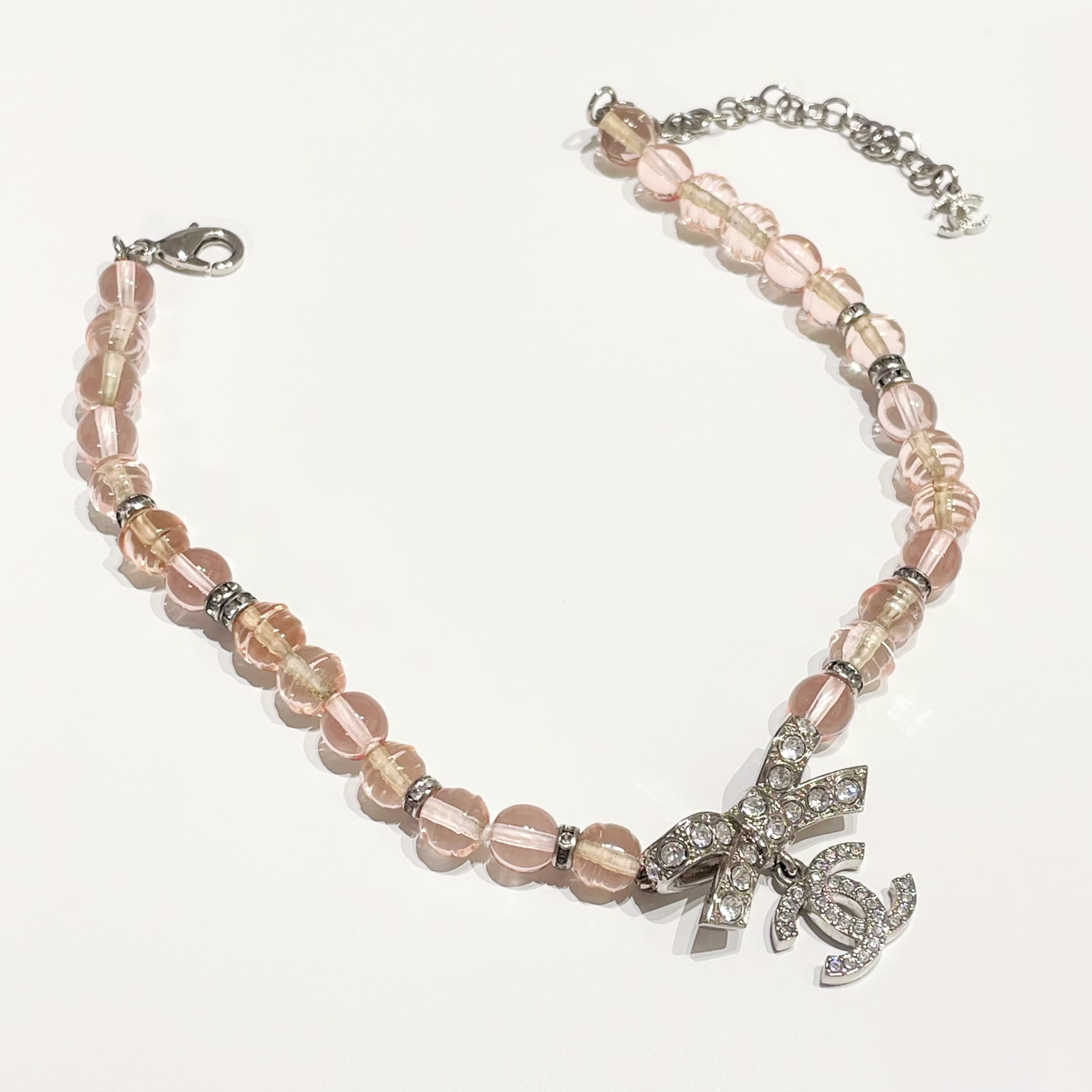 95新 Chanel/香奈儿 23s粉色琉璃满钻蝴蝶结项链choker 43016417