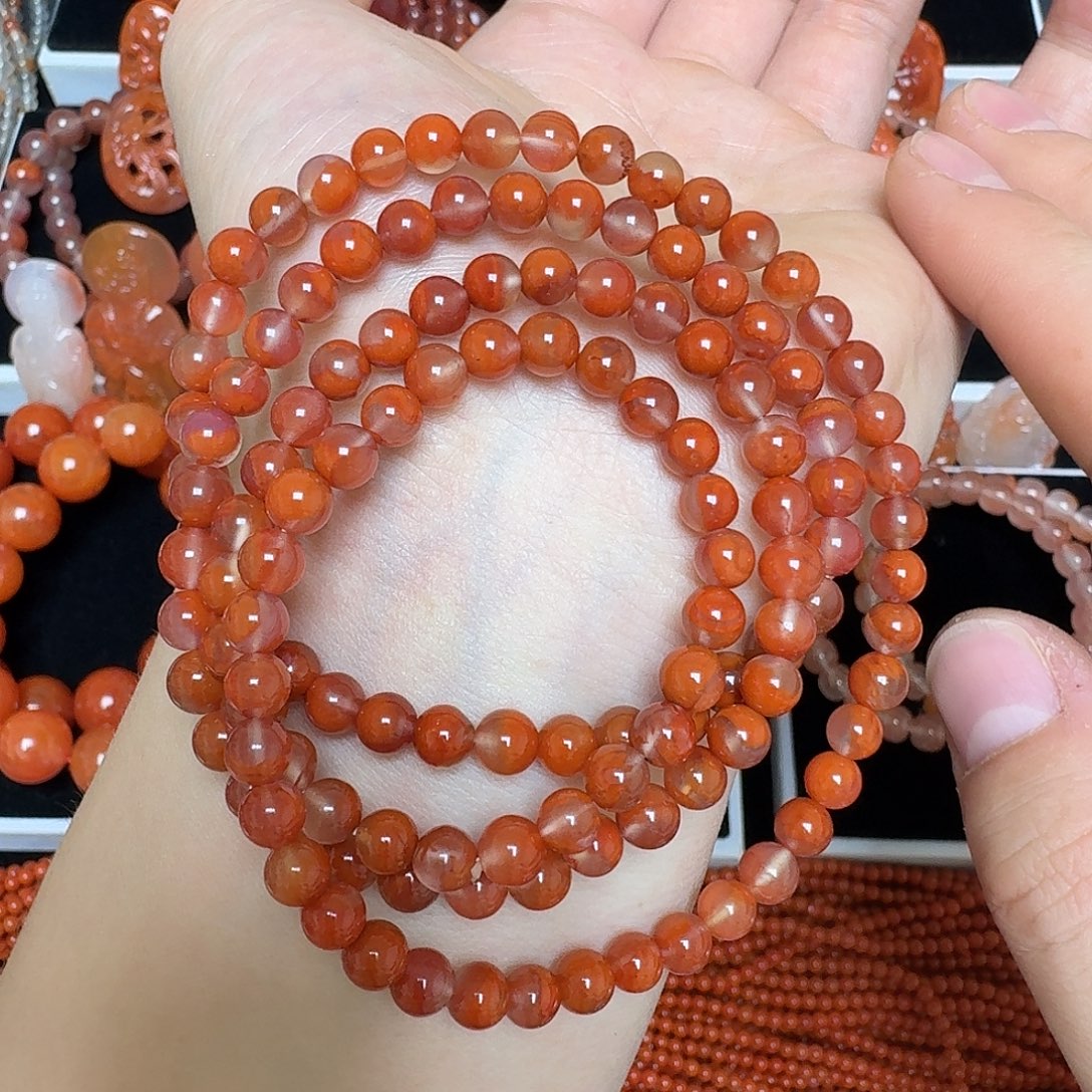 南红玛瑙未镶嵌瓦西飘花多圈5.6mm31.6g