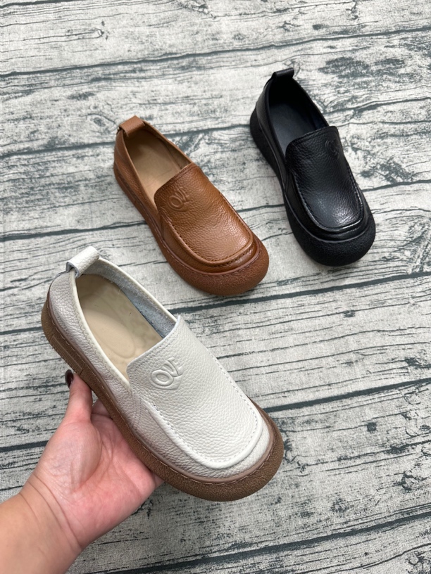 复古牛皮软底一脚蹬乐福豆豆鞋