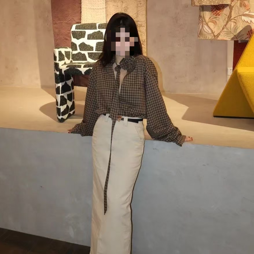 小众设计&港风复古格子衬衫高腰半身裙两件套