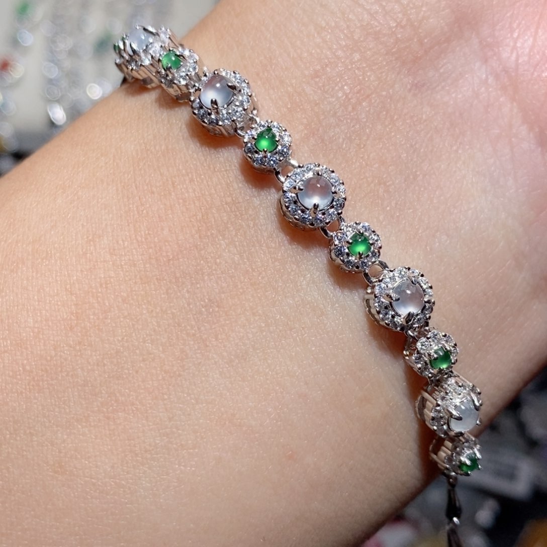 翡翠手链银S925镶嵌n j o o