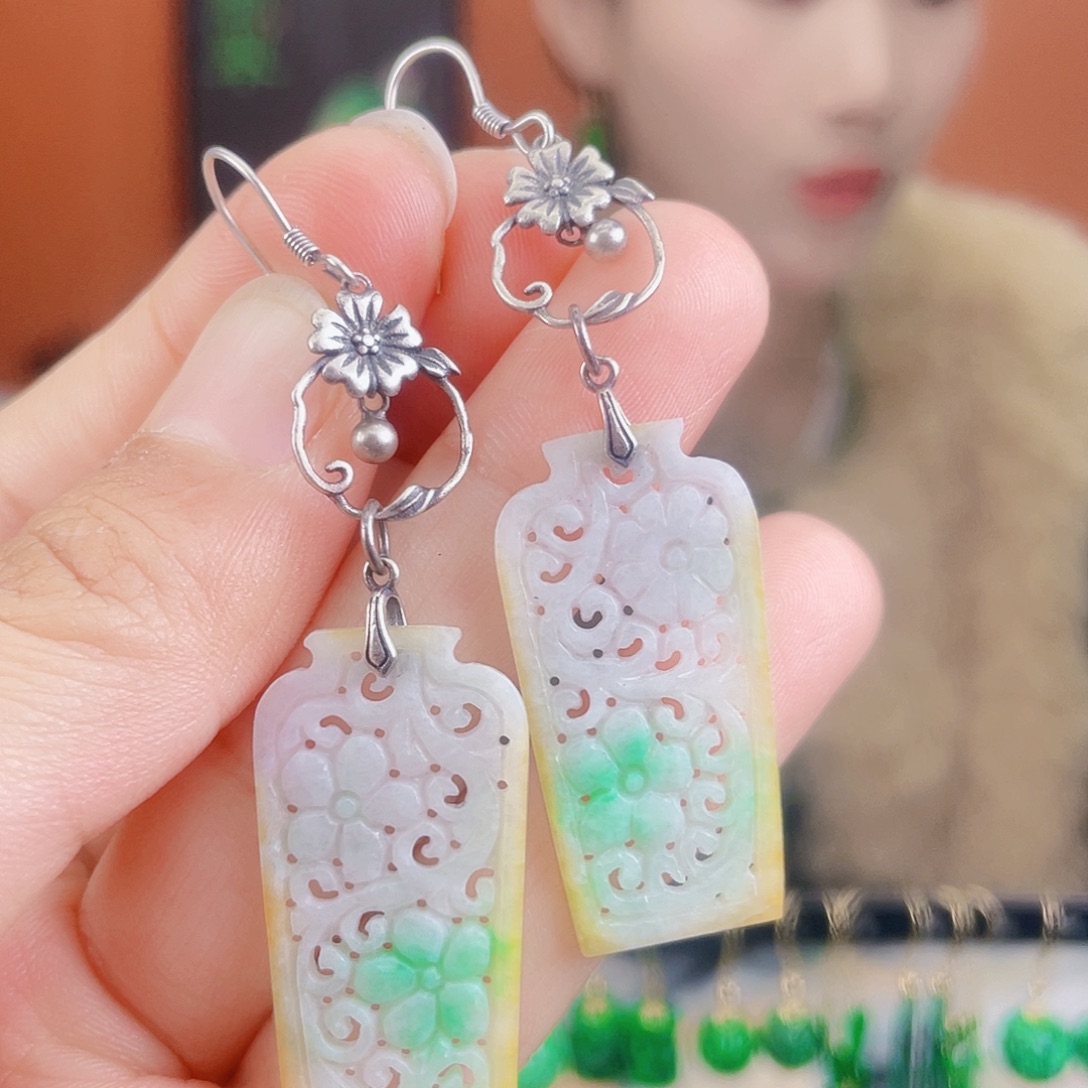 翡翠银S925镶嵌耳饰