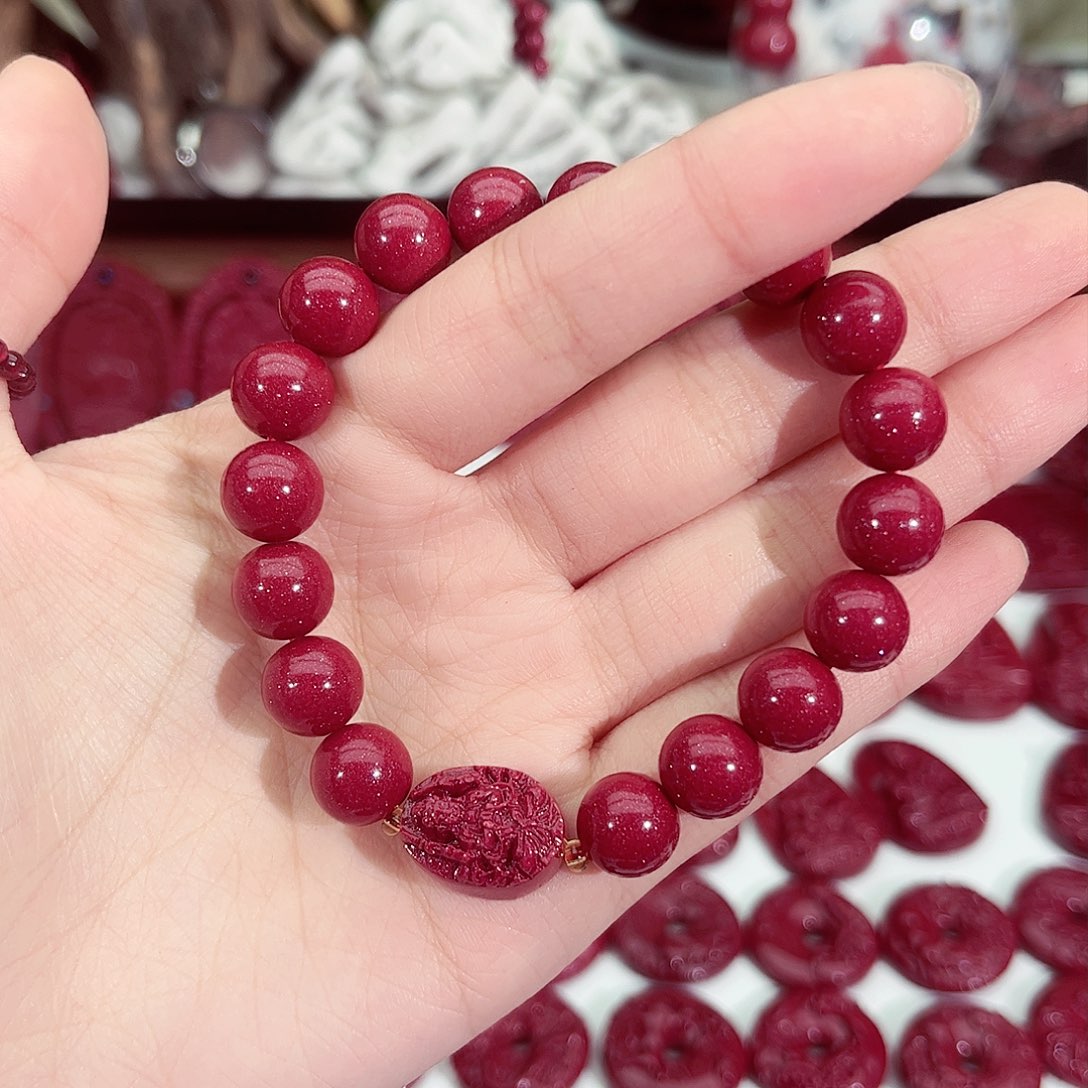 天然辰砂正品紫金砂卡10属虎生肖佛手串