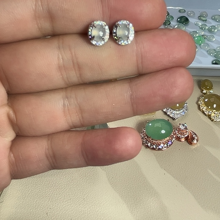 翡翠银S925镶嵌耳钉