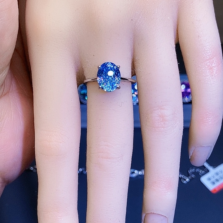 戒圈银S925镶嵌海蓝宝石