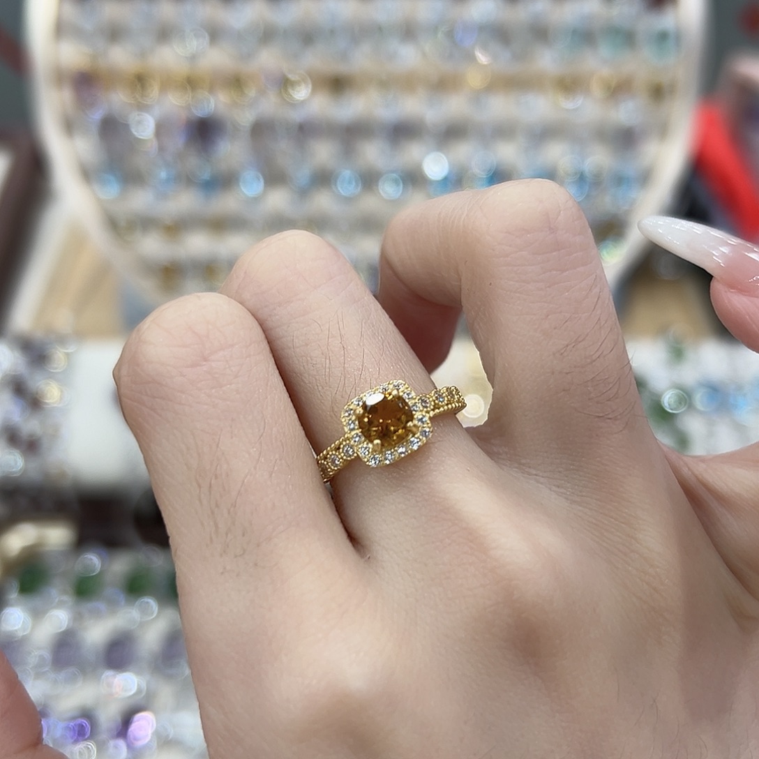 美****戒指银S925镶嵌黄晶