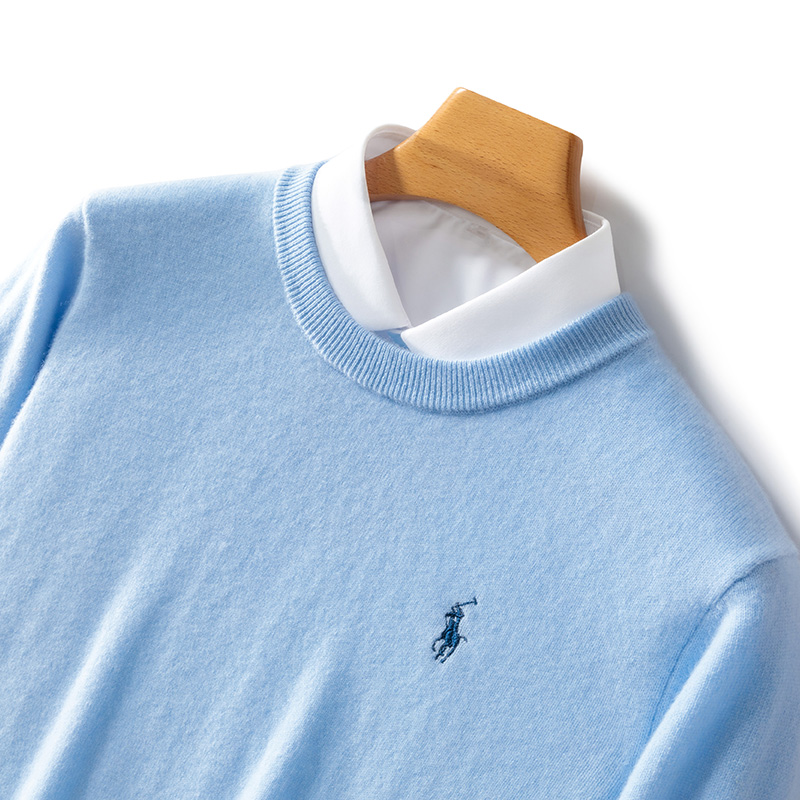 霸气侧漏~100澳洲羊毛男圆领刺绣马时尚百搭保暖长袖打底衫98