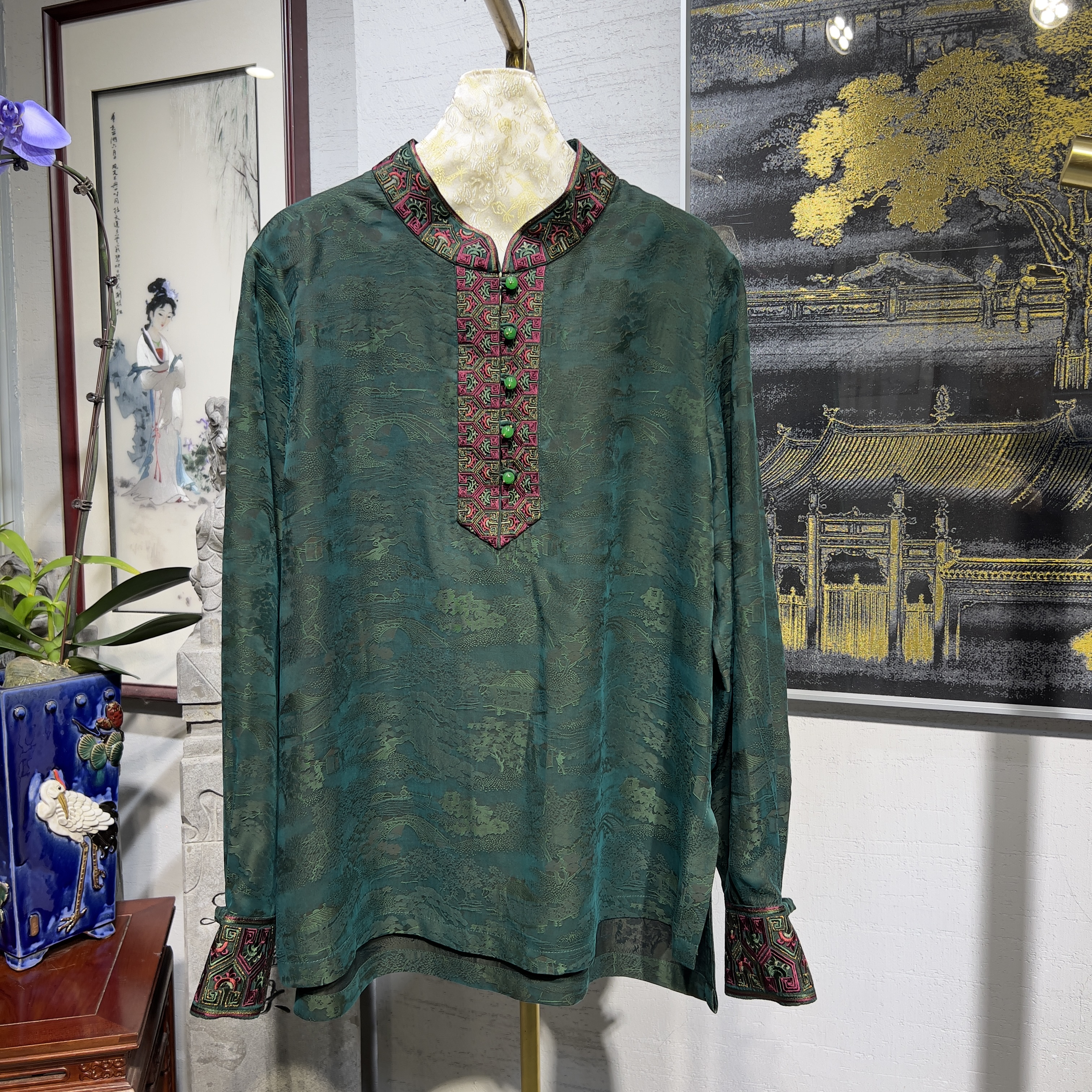 蓝大【碧衫】香云纱新中式长袖上衣7406