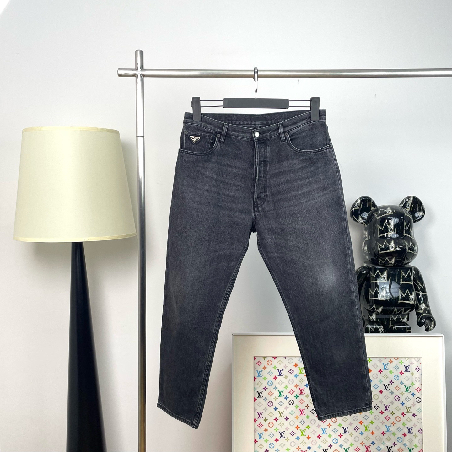 99新 Prada/普拉达  6548/PRADA纯色拉链锥形牛仔裤/33码