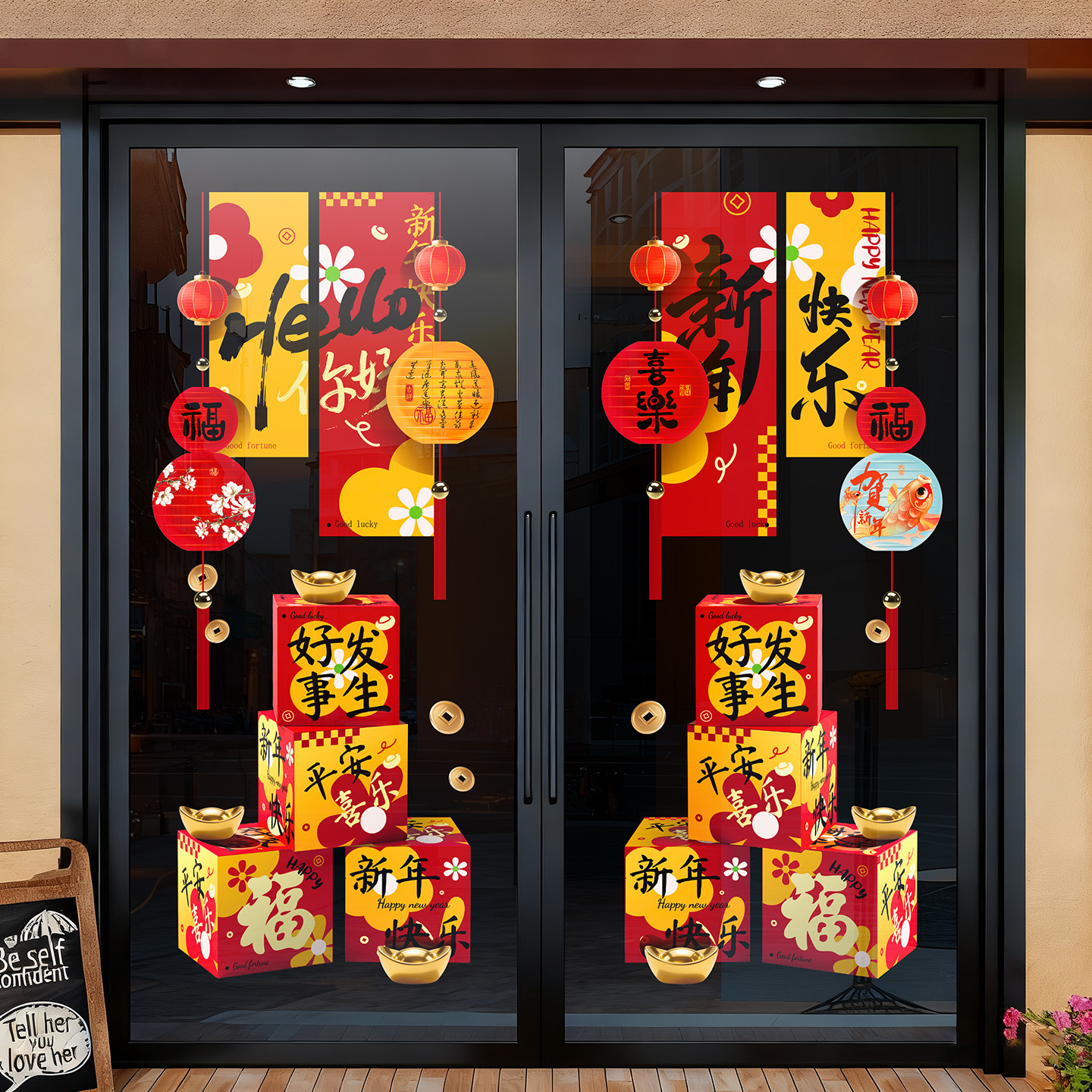 2026新年春节窗花马年静电玻璃贴纸商场橱窗装饰跨年过年元旦布置