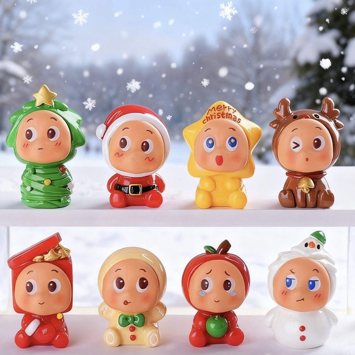 【九宫格】新款实色圣诞星星人萌粒diy公仔桌面摆件树脂