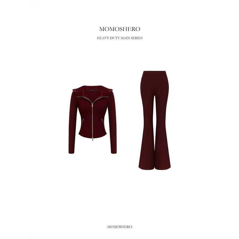 Momoshero【Soft slim肯豆服】Red wine限定色380g锁温兔毛外套长裤