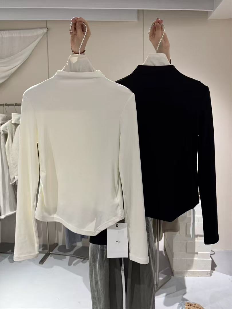 【小胖推荐】女长袖黑色立领打底衫时尚T恤半高领轻职风修身